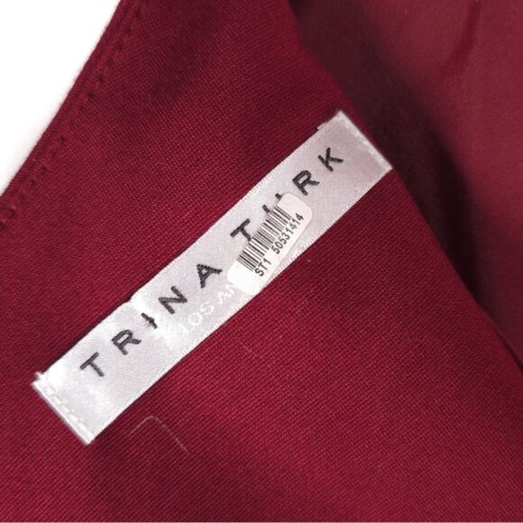TRINA TURK Mini Dress Peplum Bell Sleeve Maroon Flare Lace 177313 No Size Tag XS - Picture 6 of 16